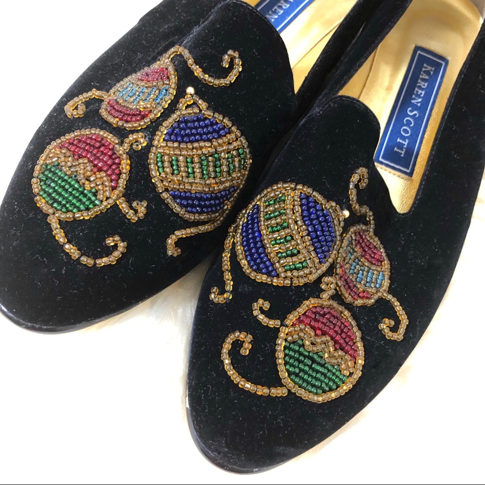 Vintage Holiday Ornament Velvet Beaded Flats